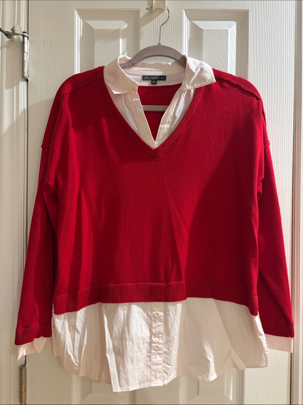 Adrianna Papell Red V-Neck Layered-Look Sweater